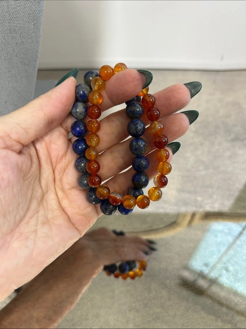 Blue Lapis & Carnelian Stone Stretch Bracelets - Unbranded